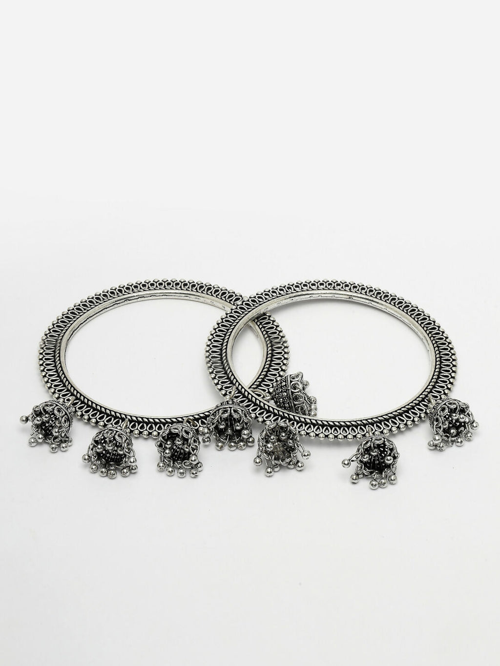 NVR Women's Set of 2 Silver-Toned German Silver Oxidised Bangle