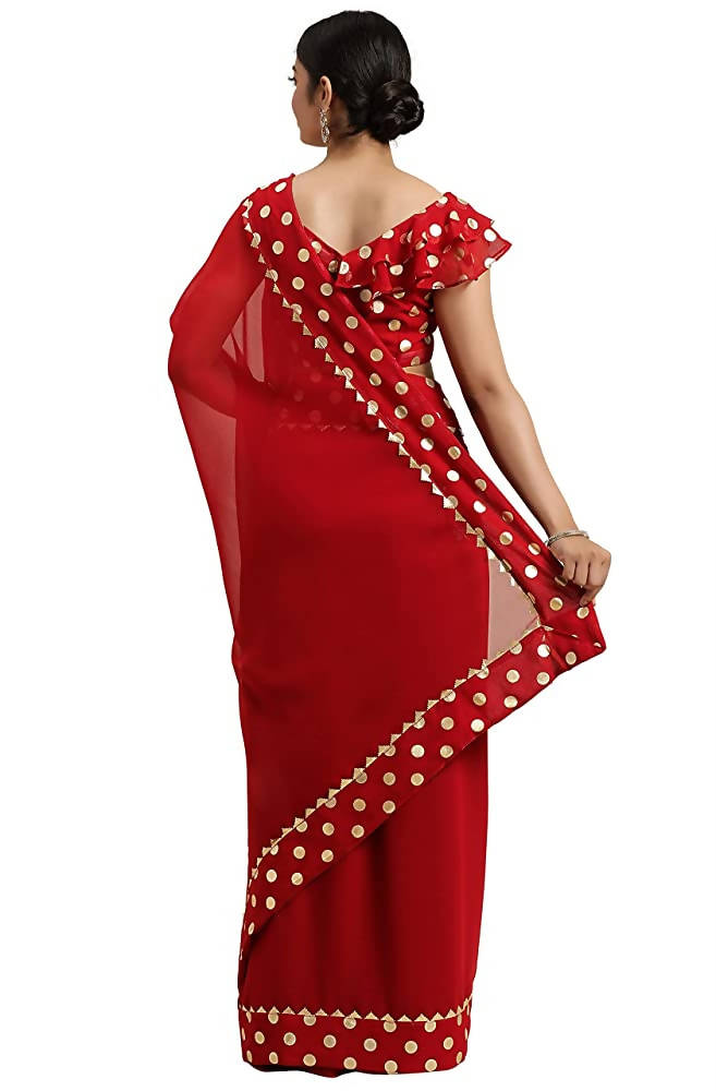 Janasya Women Women's Red Poly Georgette Printed Saree With Blouse Piece | Grocsy