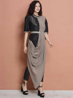 Women Republic Black Cotton Blended Set with Attached Drape | Grocsy