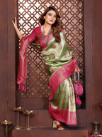 Aastha Fashion Pista Tissue Silk Weaving Saree | Grocsy