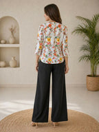 Teeya Creation Women White & Yellow Floral Printed Cotton Kurti with Black Palazzo Set | Grocsy