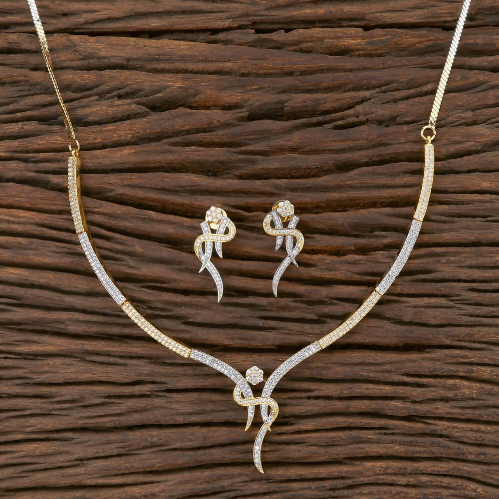 Joban Fashion Women Brass Golden White Ad Necklace Set | Grocsy