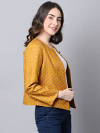 Even Apparels Yellow 100% Viscose Open Front Statement Women's Jacket | Grocsy