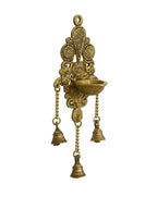 eCraftIndia Gold-Toned Handcrafted Antique Finish Diya with Bells Decorative Wall Hanging Showpiece | Grocsy