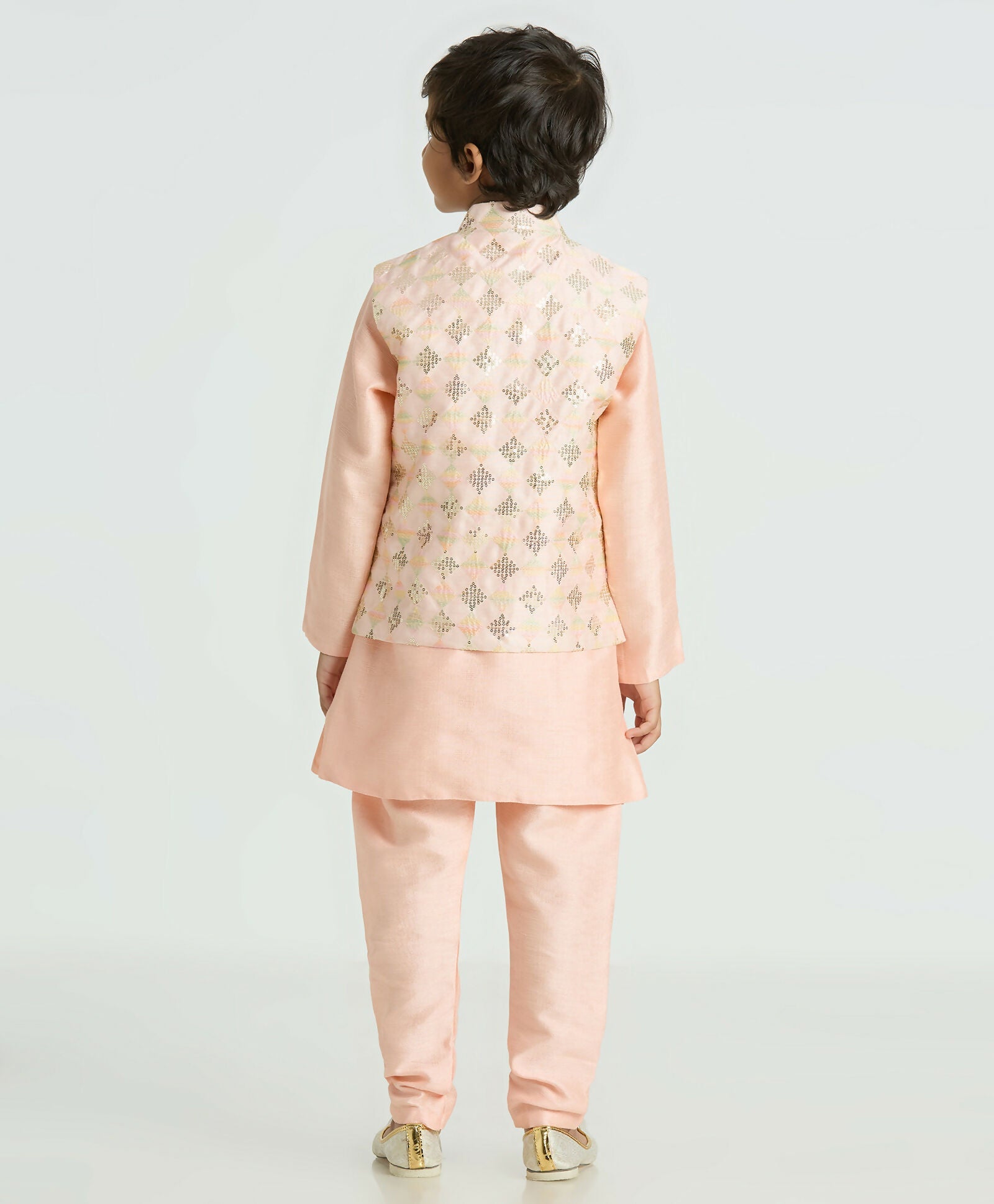 Joban Fashion Kids Island Traditional with a modern touch Nehru Jacket Full Sleeves Kurta, Pyjama Set - Peach | Grocsy