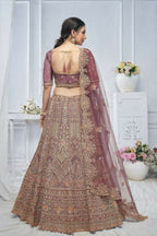 Kesar Fab Onion-Pink Net Embroidered Lehenga | Grocsy