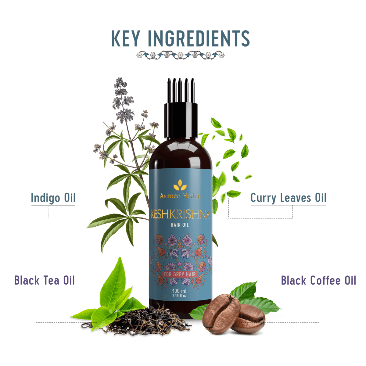 Avimee Herbal Anti Grey Hair Combo - Keshkrishna Hair Oil And Scalptone Grey Hair Serum, Restores Natural Color | Grocsy