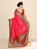 Joban Fashion Rani Pink & Bottle Green Plain With Weaving Border Banarasi Silk Sarees | Grocsy