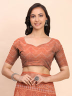 Shree Shyam Fashion Linen Cotton Rust Saree | Grocsy