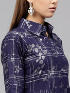 Ahalyaa Women's Navy Blue Cotton Printed Kurta | Grocsy