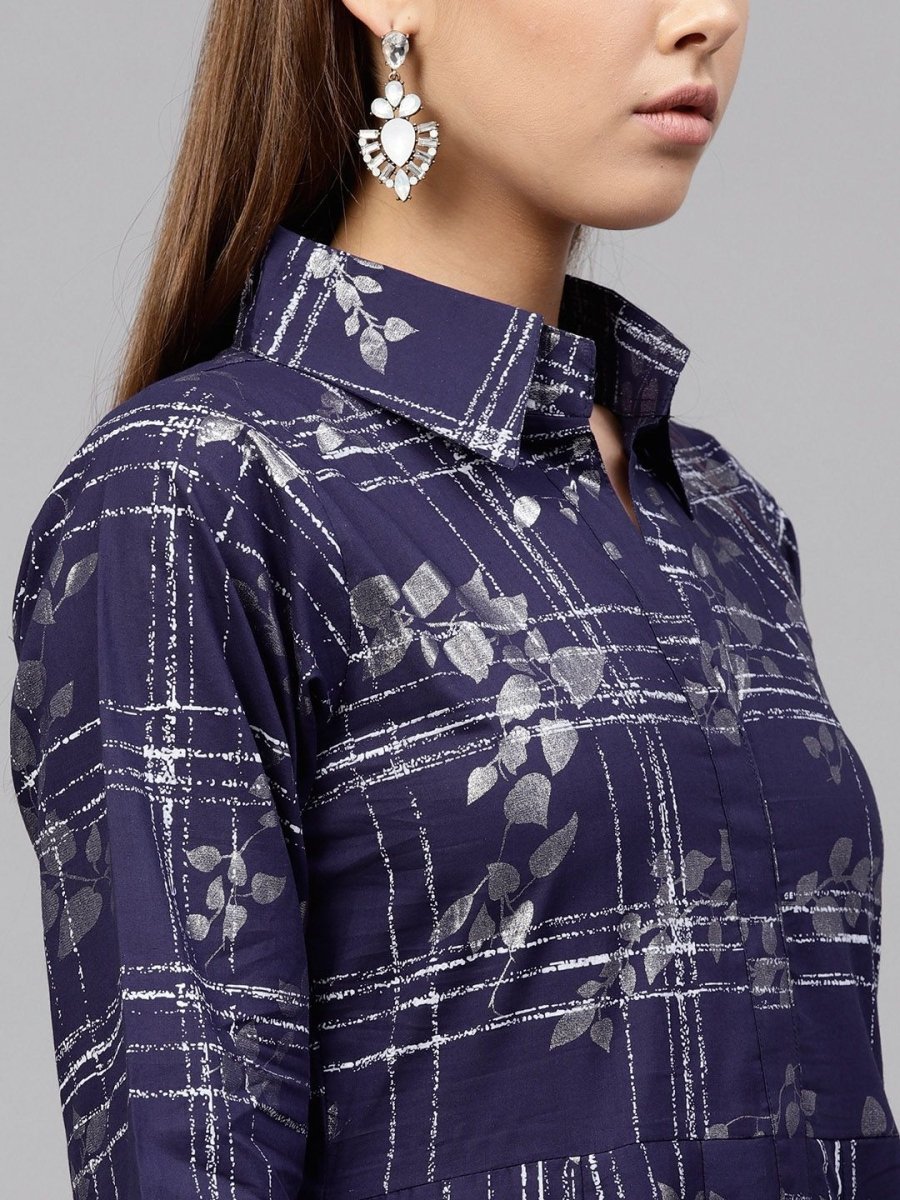 Ahalyaa Women's Navy Blue Cotton Printed Kurta | Grocsy