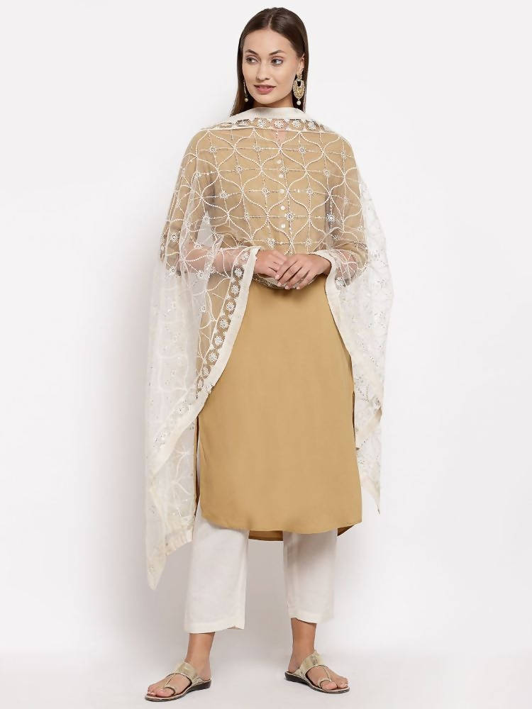 Myshka Women's Beautiful White Net Solid Casual Dupatta | Grocsy