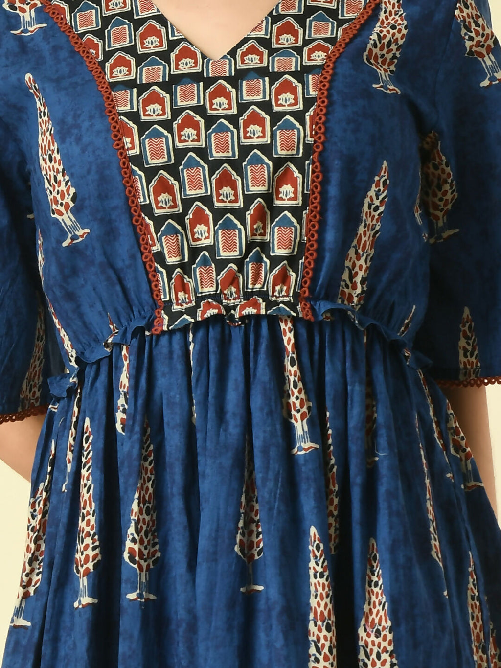 Myshka Women's Blue Printed Cotton Party Dress | Grocsy