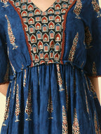 Myshka Women's Blue Printed Cotton Party Dress | Grocsy
