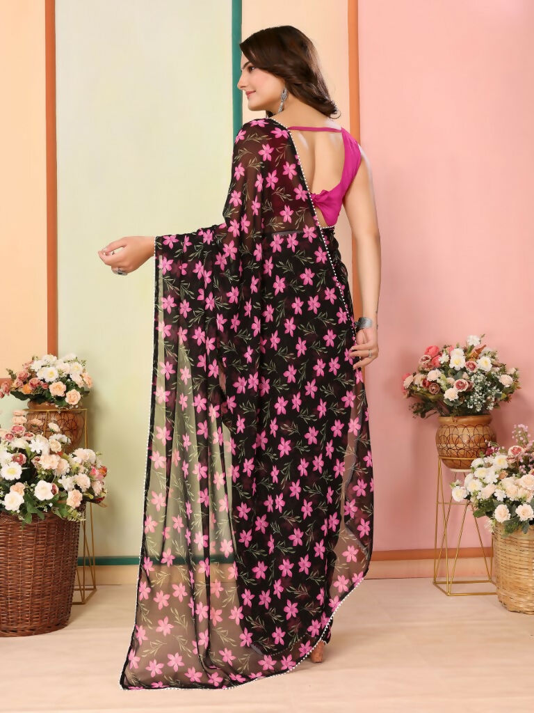 Black Georgette Designer Printed Ready To Wear Saree - Elite | Grocsy