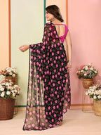 Black Georgette Designer Printed Ready To Wear Saree - Elite | Grocsy