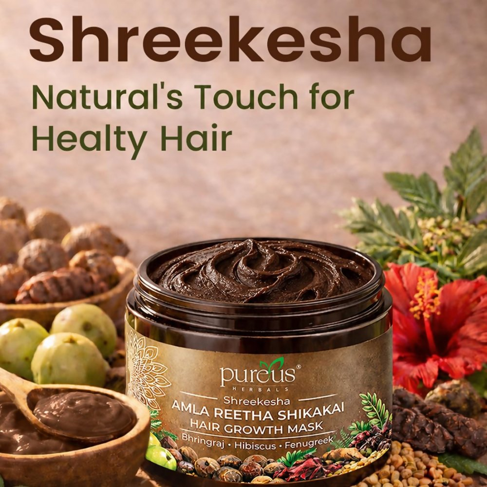 Pureus Herbals Shreekesha Amla Reetha Shikakai Hair Growth Mask | Grocsy