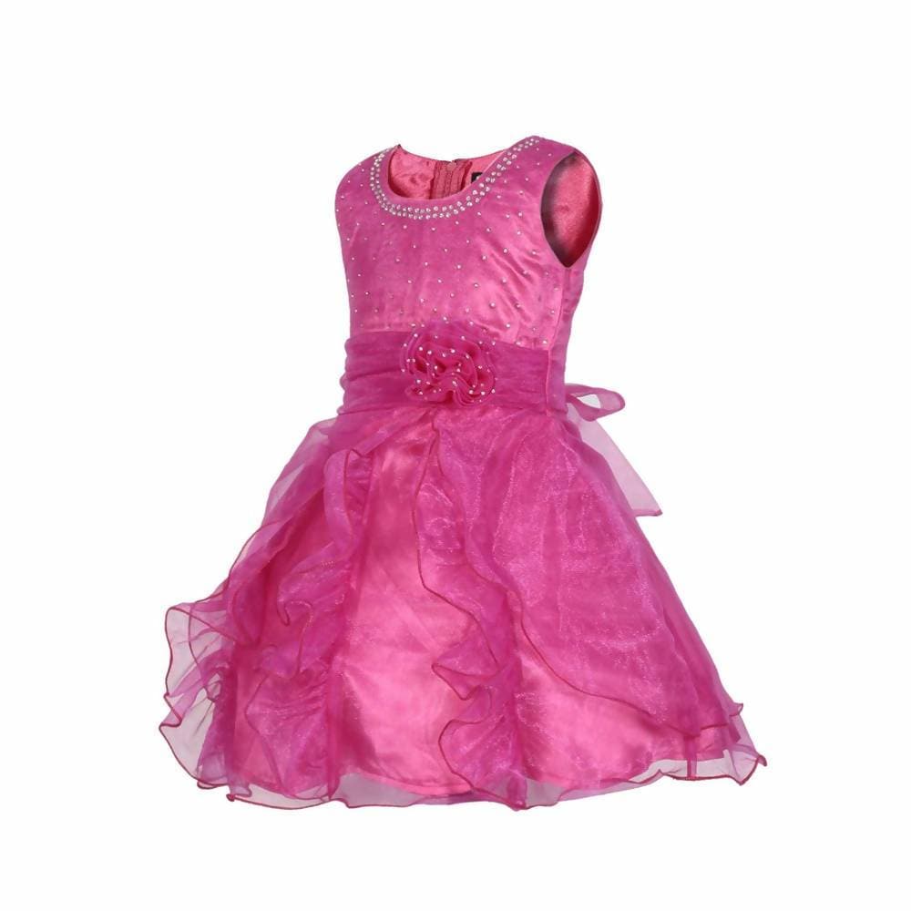 Asmaani Baby Girl's Pink Color Satin Knee Length Frock (AS-DRESS-22139) | Grocsy