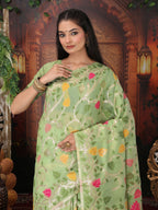 Shree Shyam Fashion Linen Cotton Green Saree | Grocsy