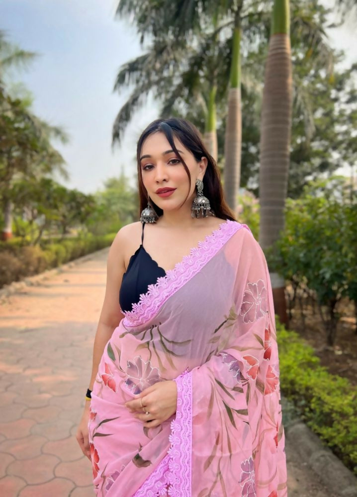 Vamsee Snehalata Pink Shimmer Silk Saree | Grocsy