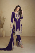 Vastranavya Gorgeous Purple Faux Georgette with Embroidery 3mm Sequence & Coding Work Pakistani Straight Pant Suit | Grocsy