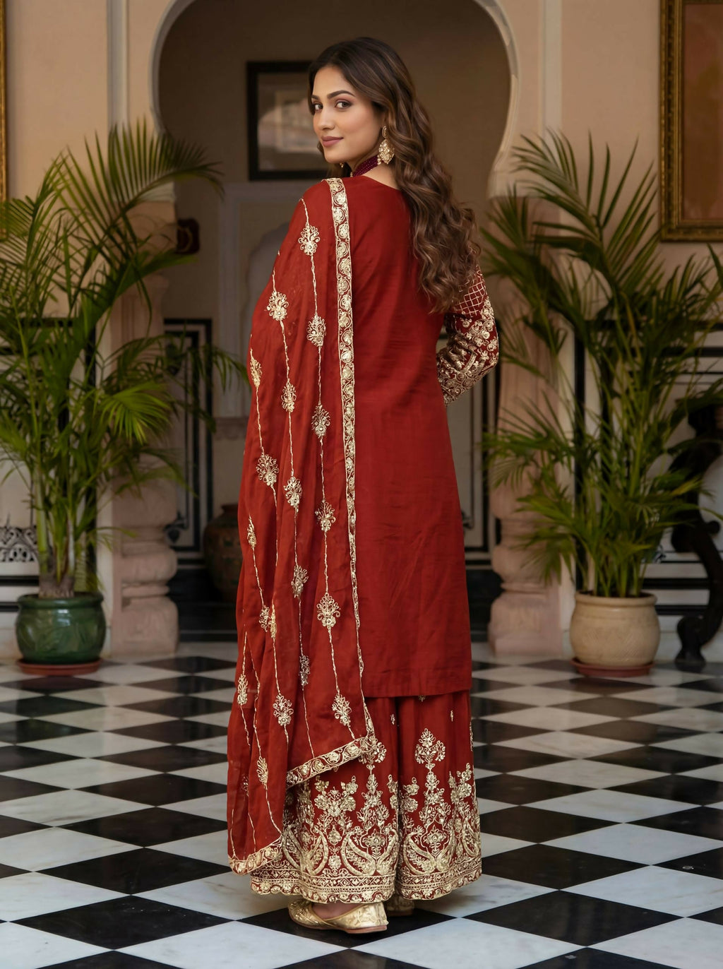 Teeya Creation New Trendy Traditional Wear Sharara with Heavy Border Dupatta Set - Orange | Grocsy
