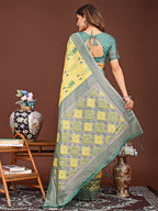 Shree Shyam Fashion Linen Cotton Yellow Saree | Grocsy