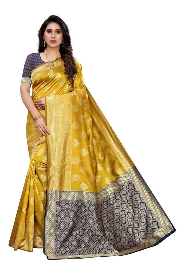 Vamika Banarasi Jacquard Weaving Yellow Saree (Dangal Yellow) | Grocsy