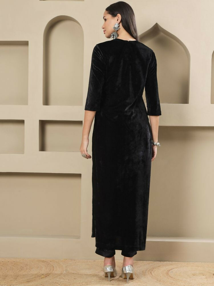 Joban Fashion Women Black Velvet Hand Embellishment Stitched Kurta Set | Grocsy