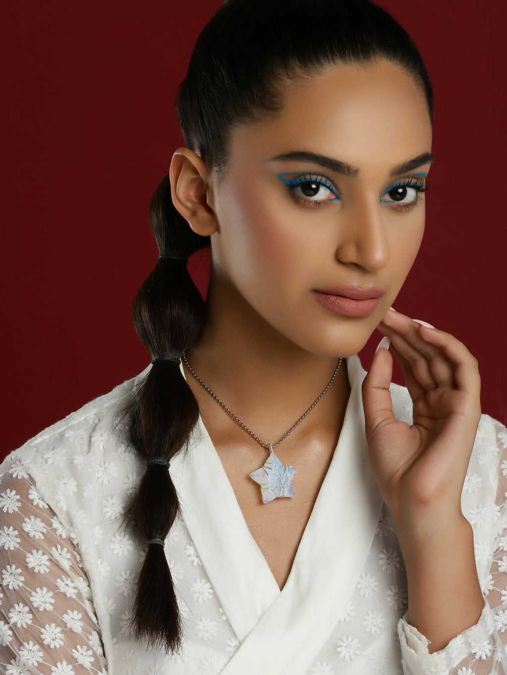 Women's Silver-Toned Blue Silver-Plated Handcrafted Chain - Ruby Raang | Grocsy