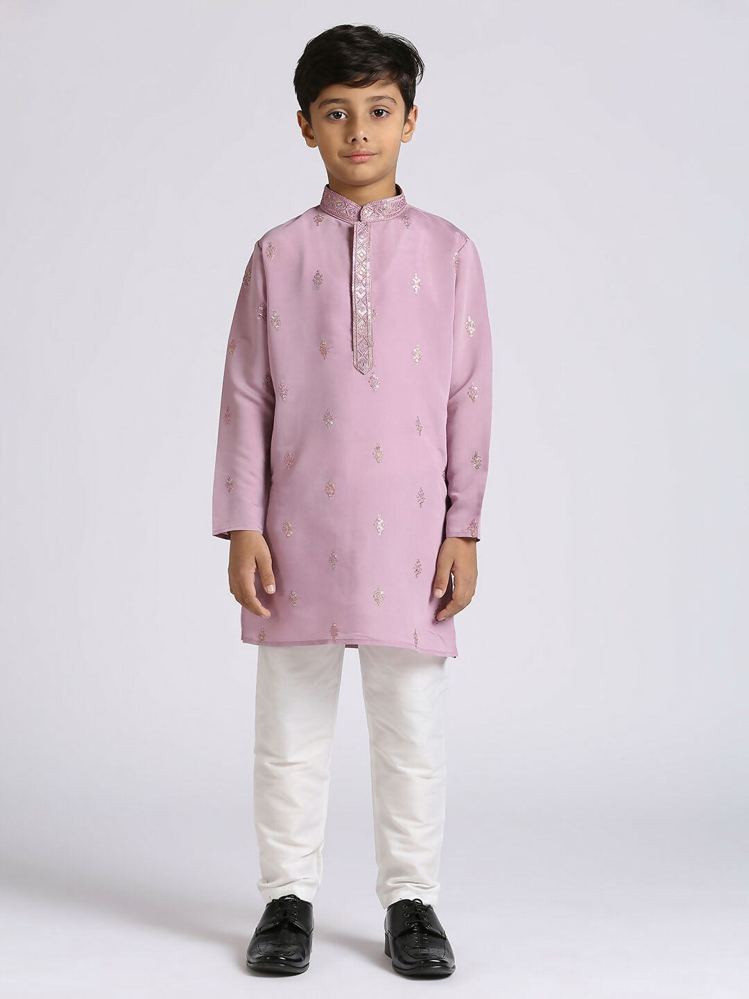 Joban Fashion Kids Island Traditional Ethnic Wear with Silk Sequence Embroidery Full Sleeves Kurta and Pyjama Set - Purple | Grocsy