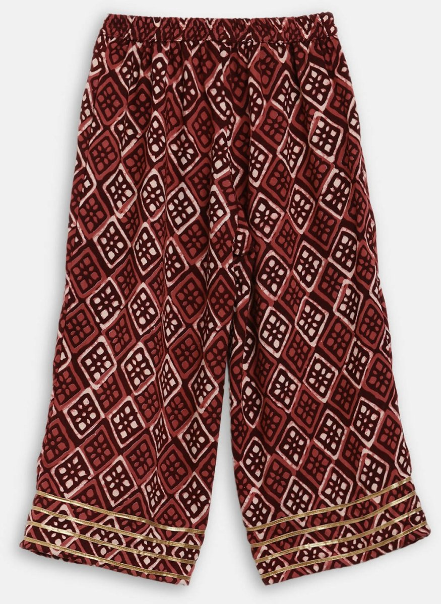 Ahalyaa Maroon Rayon Printed Kurta Palazzo Sets for Kids For Girls | Grocsy