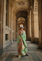 Envy Greensoft Handloom Sik Zari & Thread Work, Contrast Pallu Saree - Rajtex Kube Silk | Grocsy