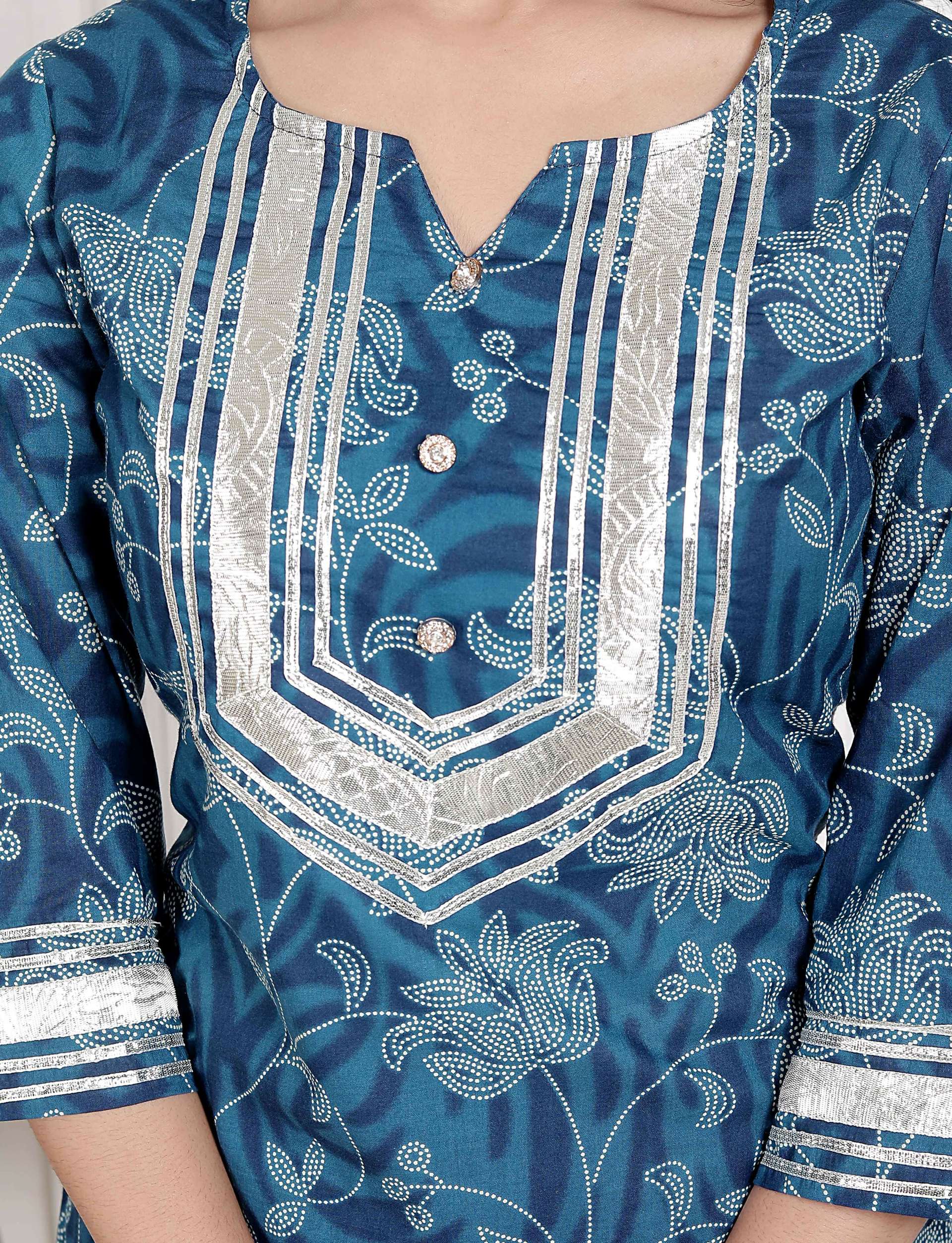 Miravan Women's Gota Patti Cotton Kurta Paired with Palazzo and Dupatta | Grocsy