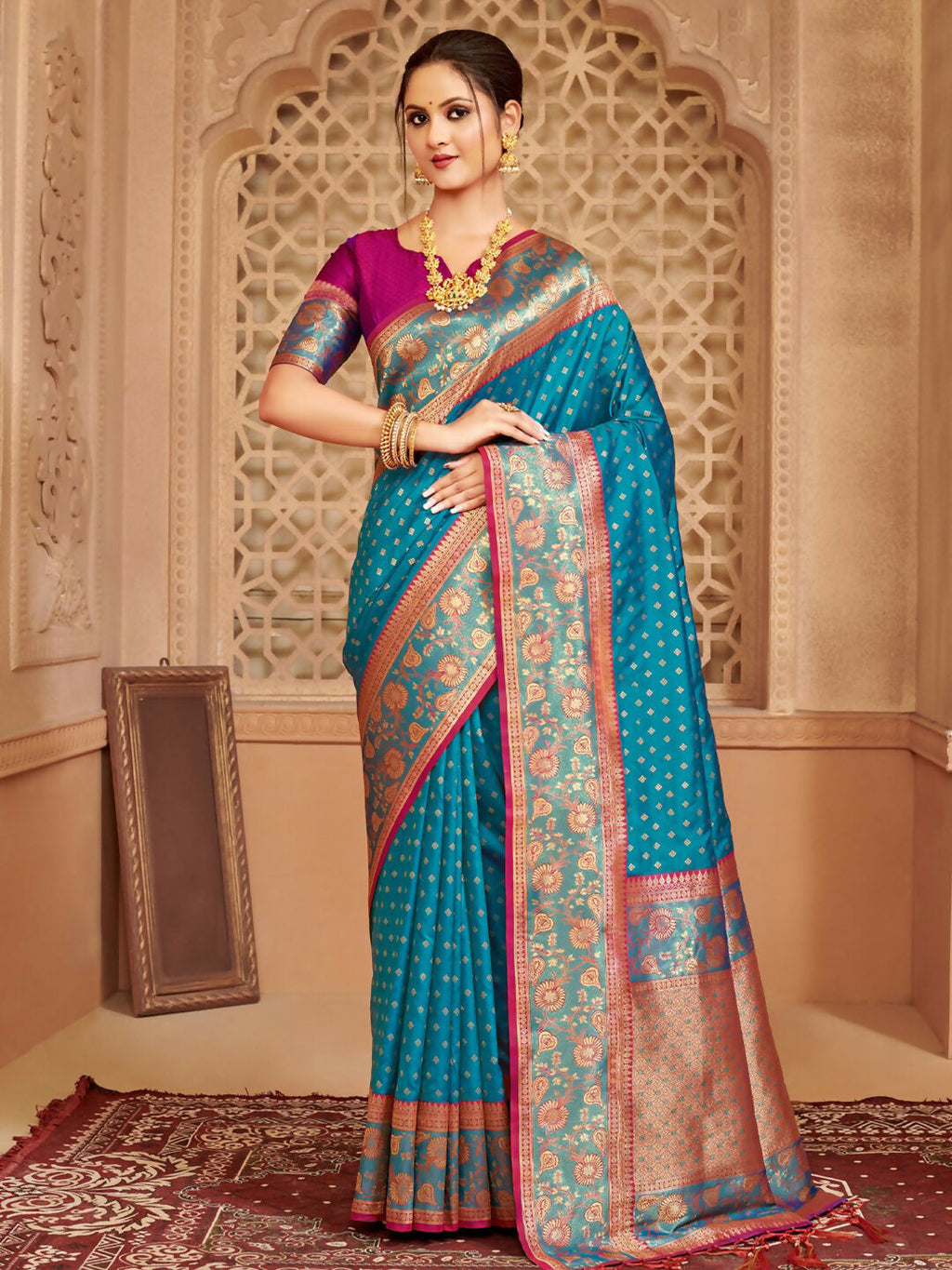 Shree Shyam Fashion Silk Blend Blue Saree | Grocsy