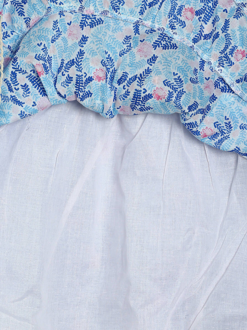Manet Girls Cotton Layer Frock Leaf Printed - Blue | Grocsy