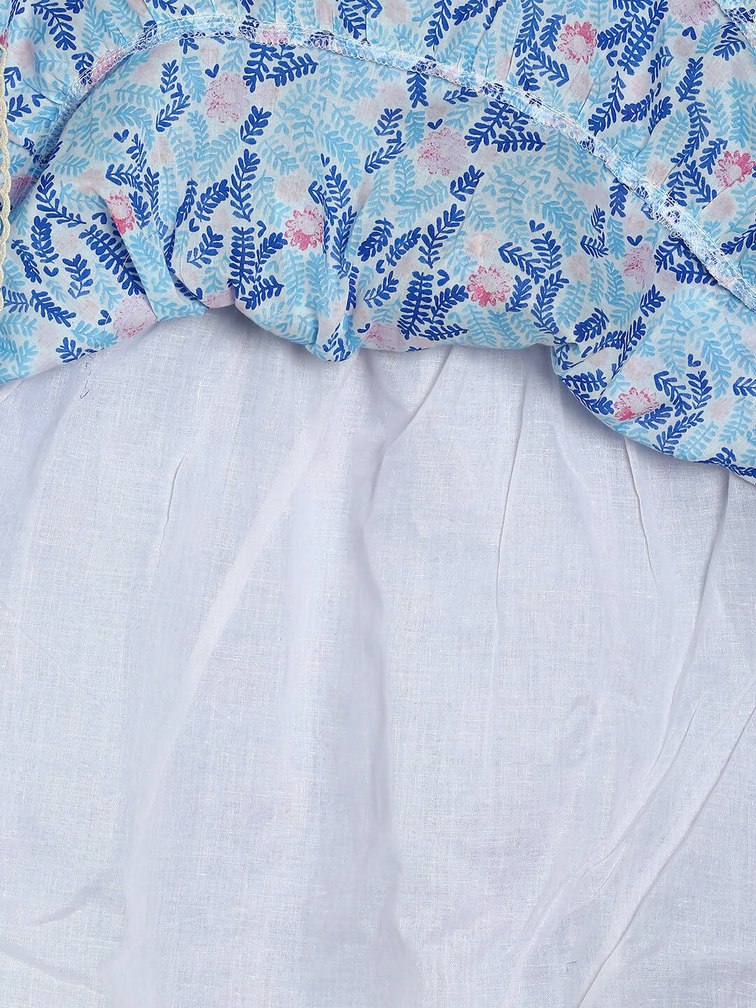 Manet Girls Cotton Layer Frock Leaf Printed - Blue | Grocsy