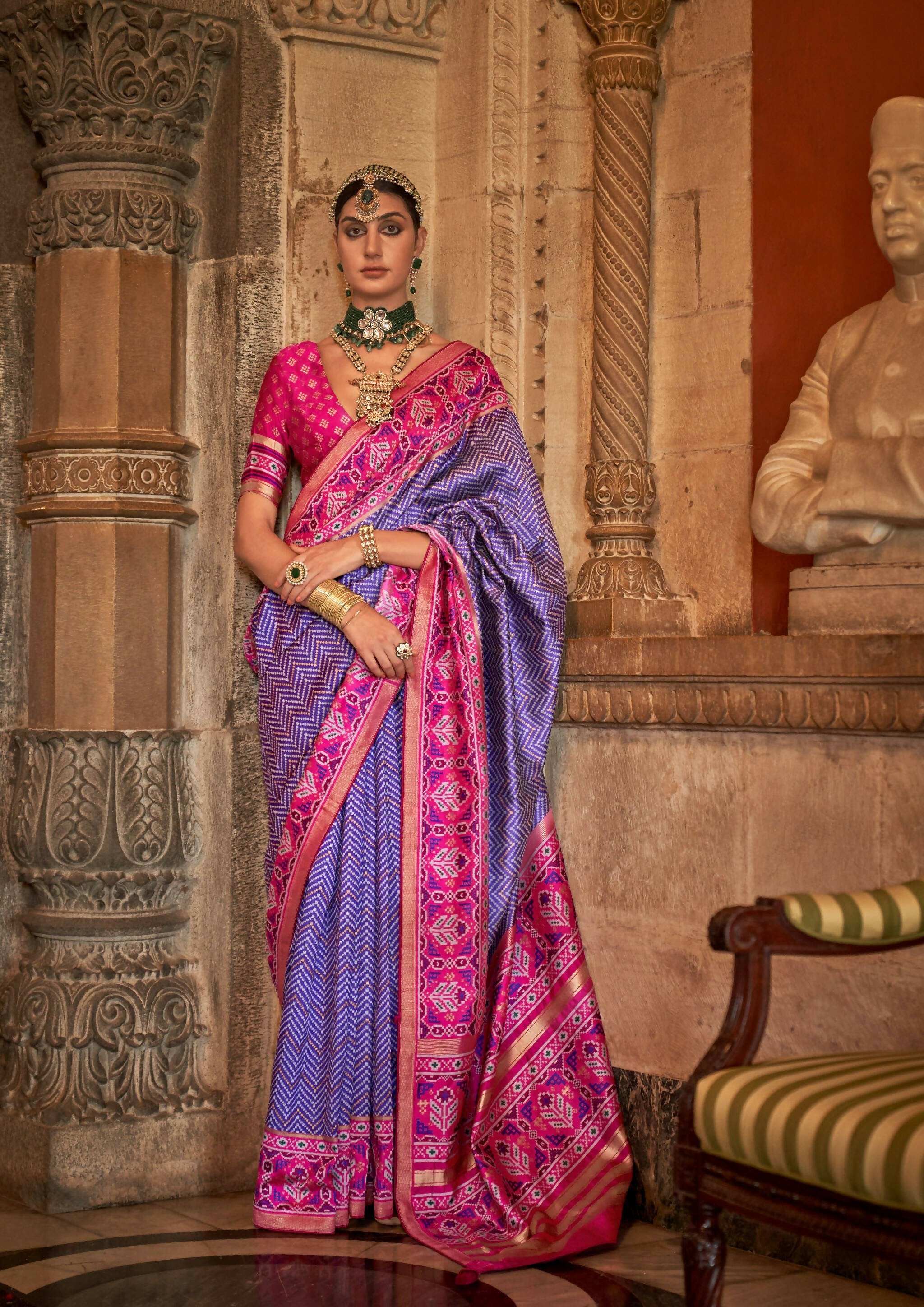Purple Banarasi Weaving, Ultra Aqua Finish, Zari Work Banarasi Silk Saree - Rath Kunti | Grocsy