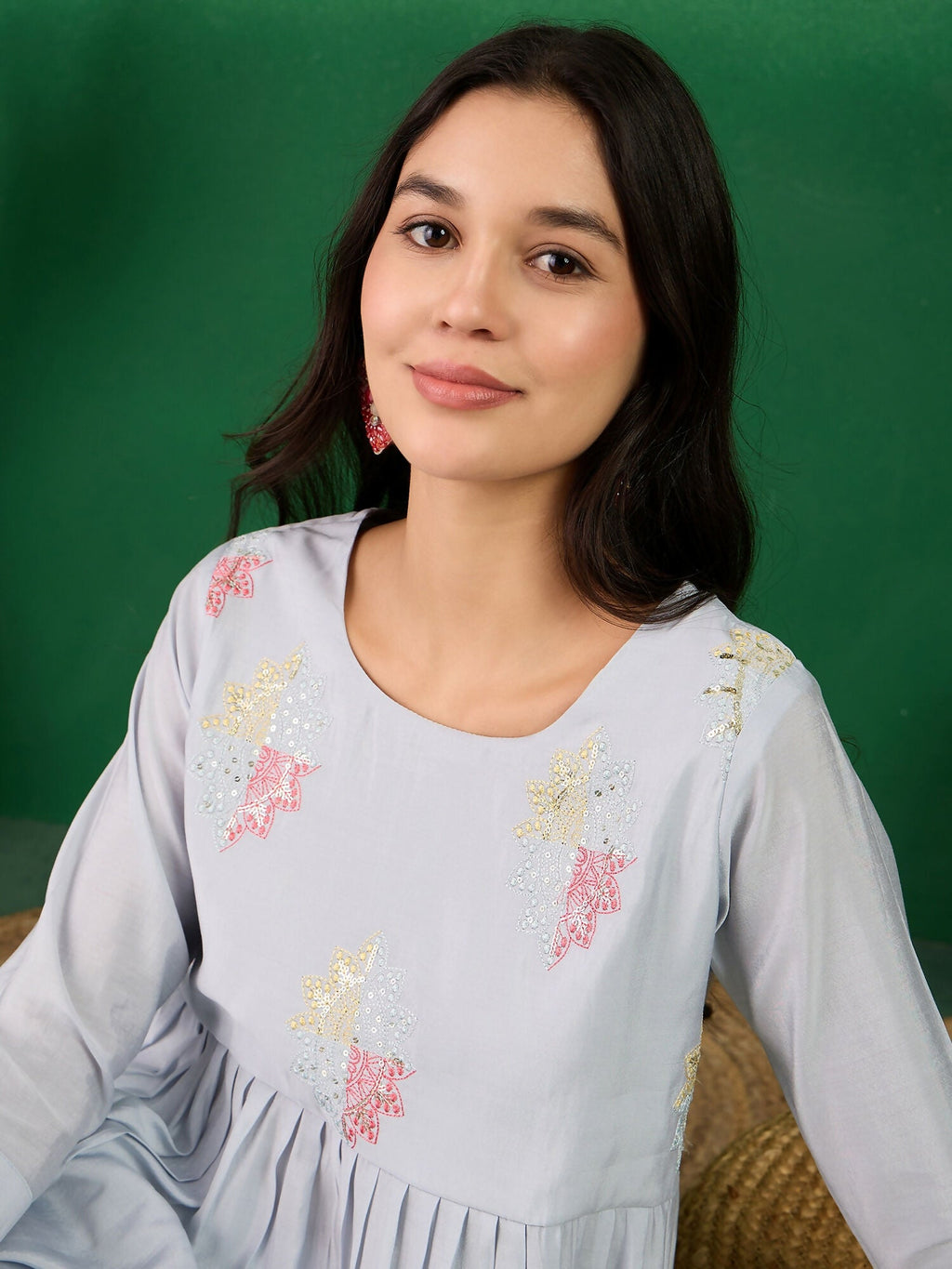 Blue Embroidered Muslin Kurta and Trouser - Berlin | Grocsy