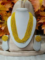 Inhanns Vibrant Handmade 20 Layers Beaded Necklace With Matching Earrings - Yellow | Grocsy