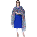 A R Silk Light Firozi Color Multi stripe Orgenza Cotton Dupattas and Chunnis | Grocsy