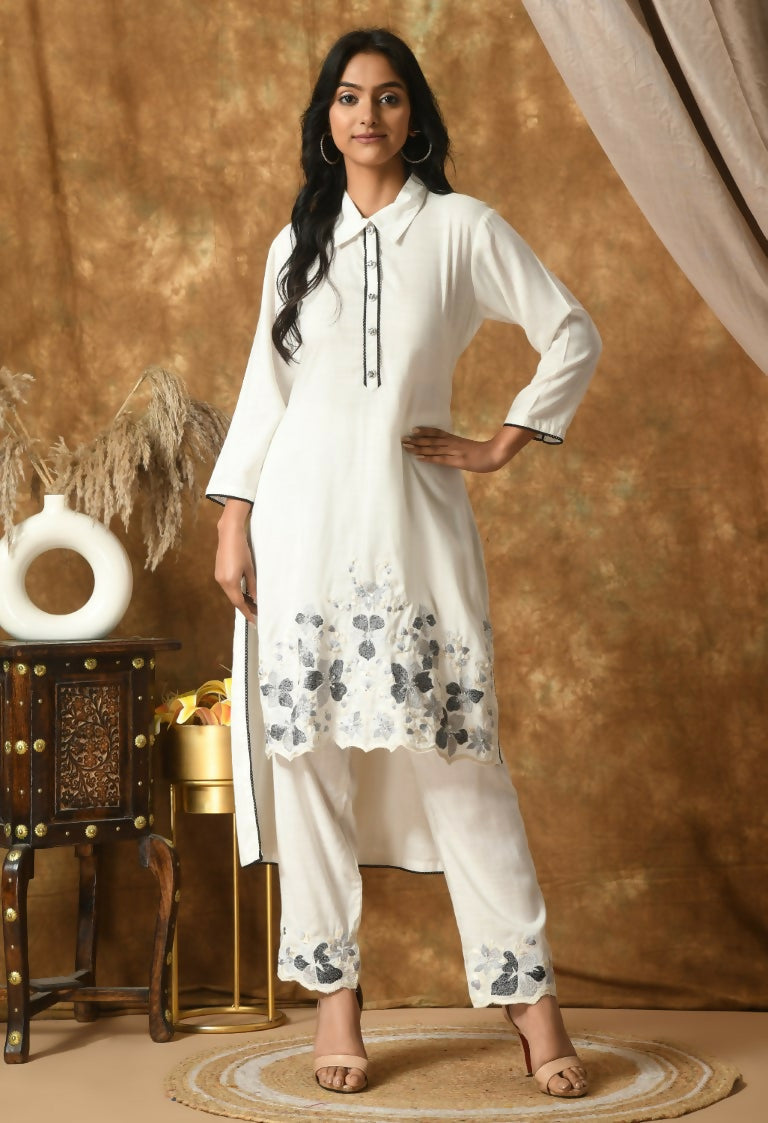 Joban Fashion White Cotton Rayon Kurta Set | Grocsy