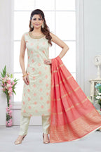Joban Fashion Jacquard Cream Color Kurta Set | Grocsy