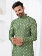 Joban Fashion Men's Rayon Cotton Green Printed Kurta Pyjama set | Grocsy