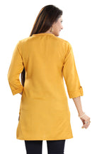 Snehal Creations Desirable Mustard Rayon Cotton Hi-Low Short Kurti Top | Grocsy