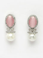 NVR Women's Silver-Plated Pink American Diamond Studded Handcrafted Jewellery Set | Grocsy
