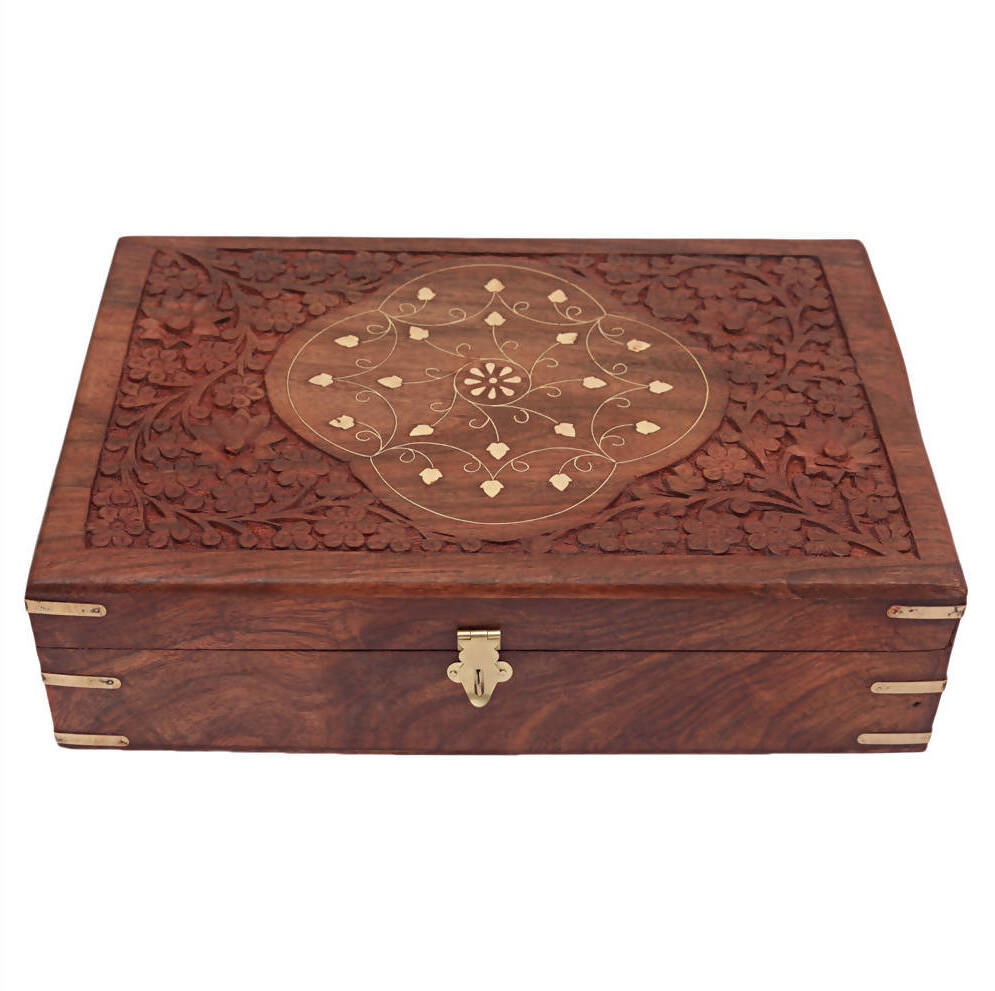 Nizalia Carved Motif Of Flora Handmade Jewellery Box | Grocsy