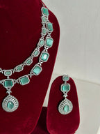 Mint Green American Diamond Two Layer Elegent Necklace Set With Earrings By House of Ree - Swadesiicart