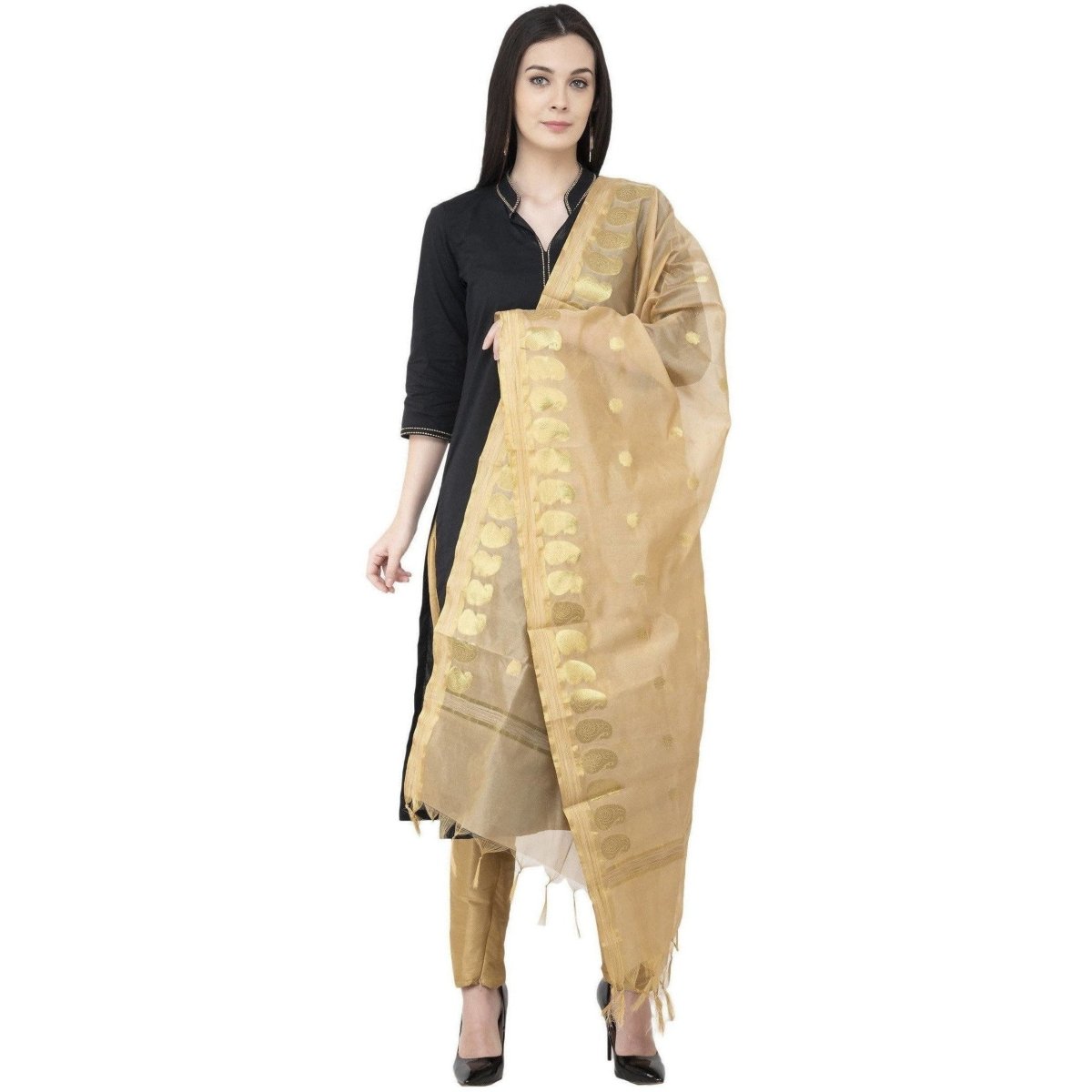 A R Silk VNS Ambi Booti Vanarsi Dupatta Golden Color Dupatta or Chunni | Grocsy
