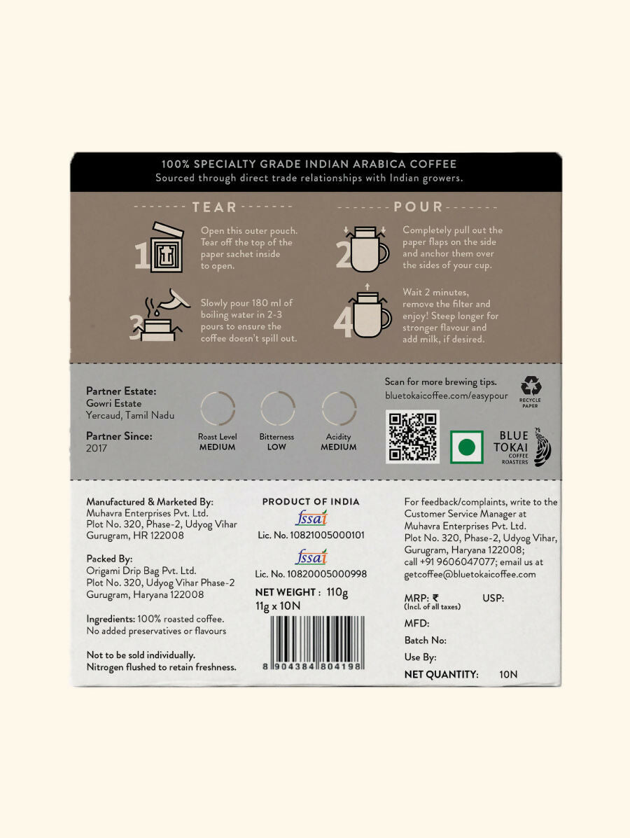 Blue Tokai Gowri Estate Medium Roast Easy Pour Sachets | Grocsy